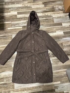 Jones New York Quilted Hooded Trench Coat - Brown